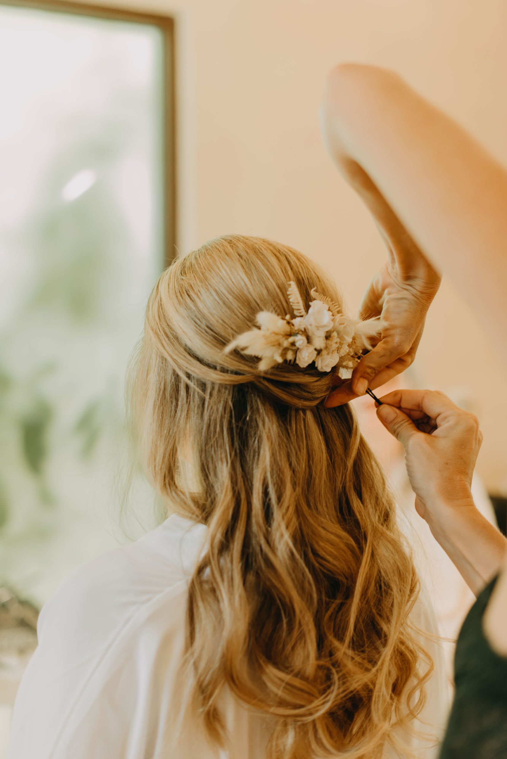 Half Up Do with flowers by Sarah Garnier Hair & Makeup Co. in Mexico