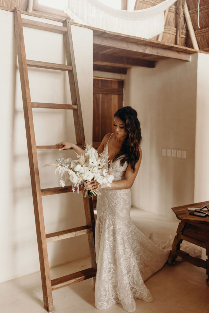 bridal hairstyle with waves at La valise Tulum 