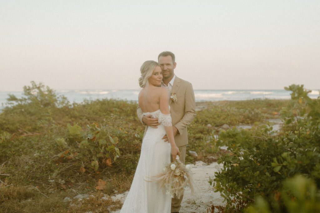 Beach bridal updo at Blue Venado Weddings Riviera Maya venue. Hair and make up Sarah Garnier co 